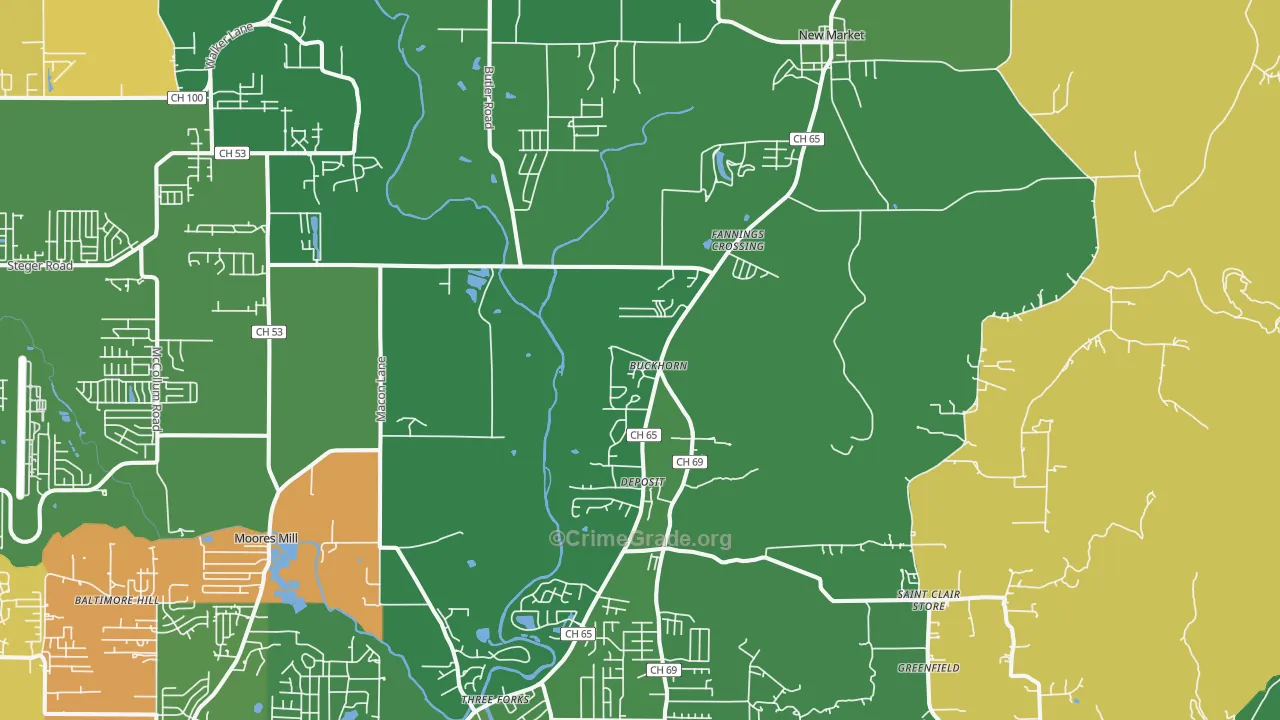 New Market, AL Map of Theft Rates