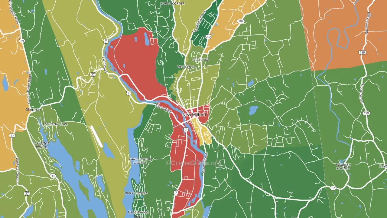 New Milford, CT Map of Theft Rates