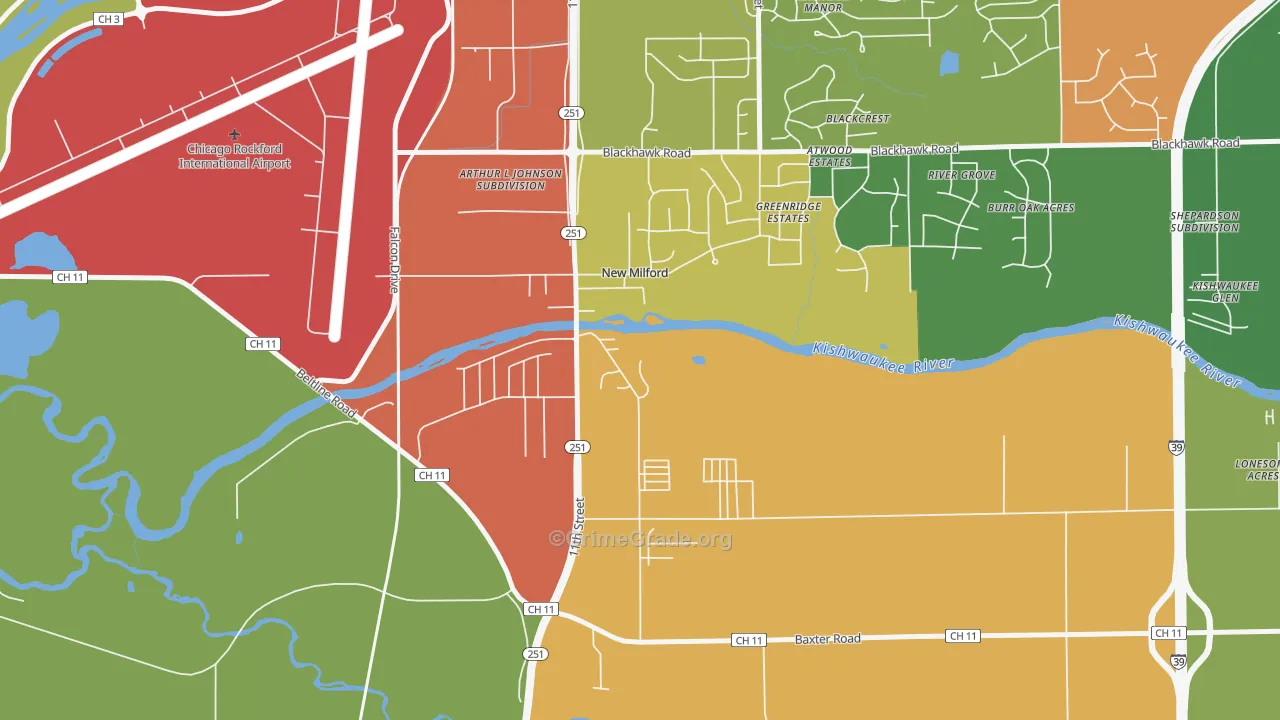 New Milford, IL Map of Theft Rates