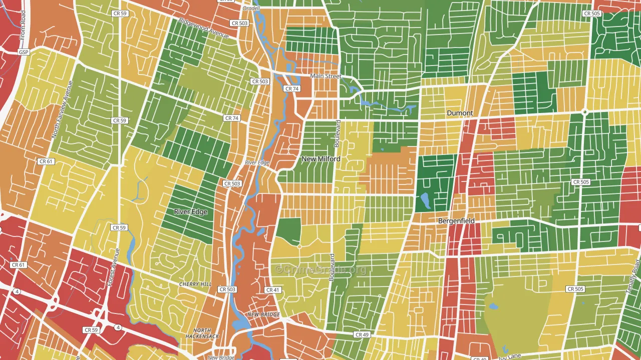 New Milford, NJ Map of Theft Rates