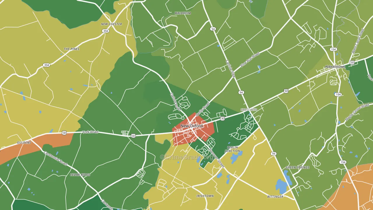 New Oxford, PA Map of Theft Rates