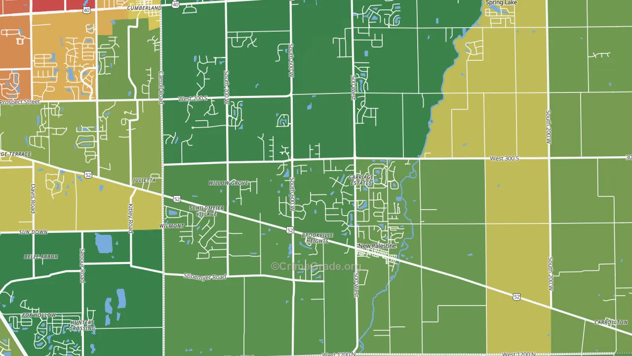 New Palestine, IN Map of Theft Rates