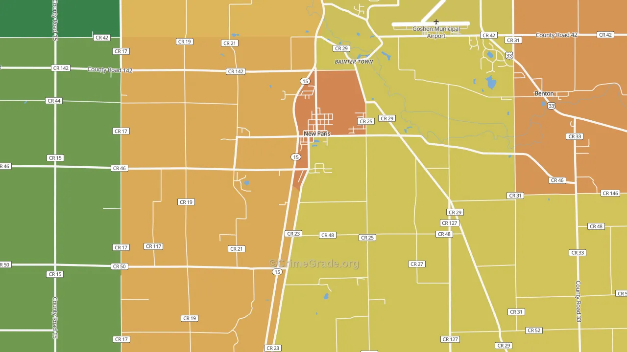 New Paris, IN Map of Theft Rates