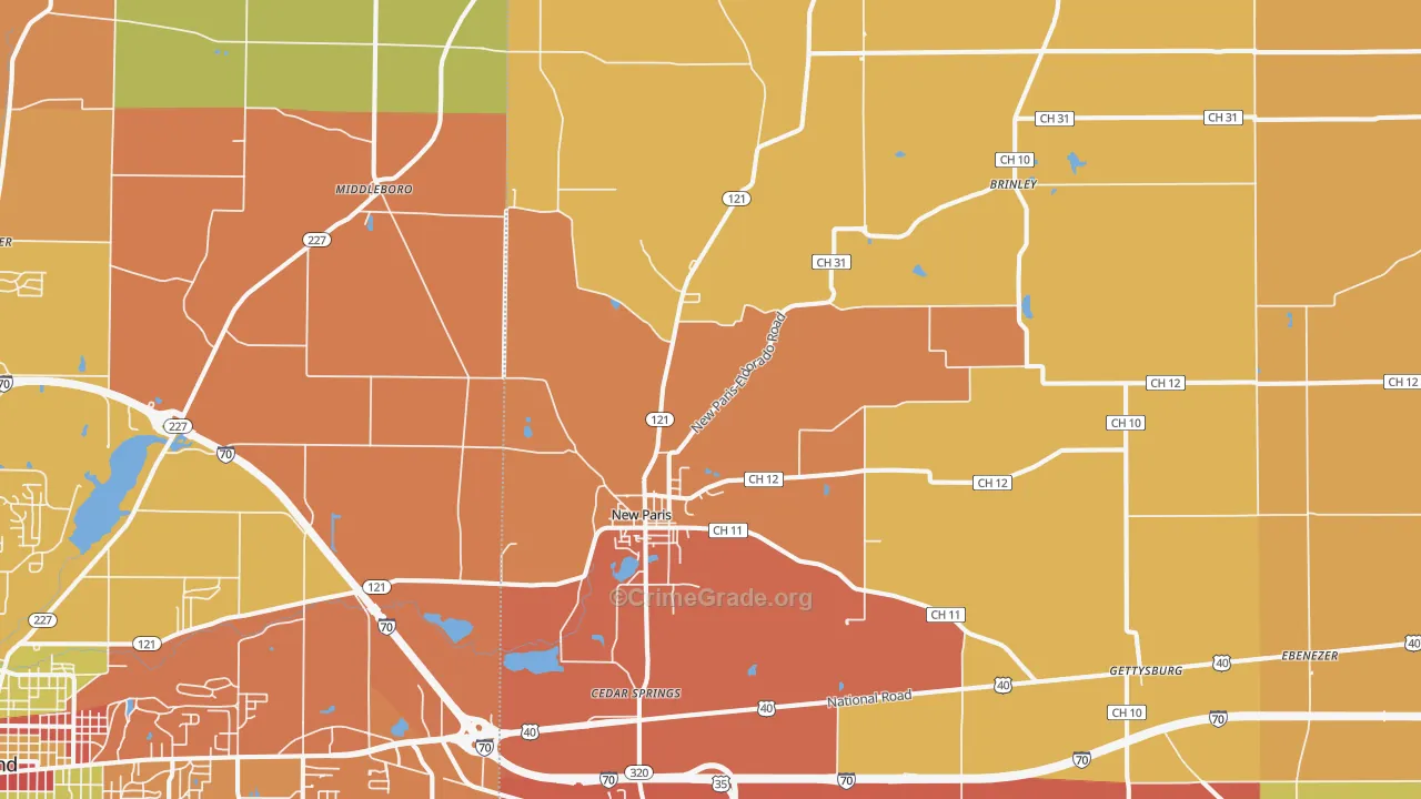 New Paris, OH Map of Theft Rates