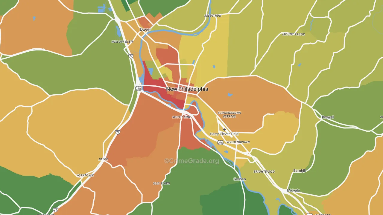 New Philadelphia, OH Map of Theft Rates