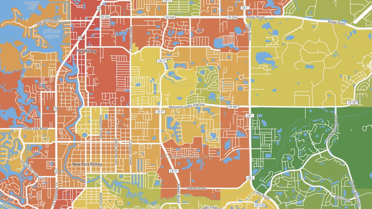 New Port Richey East, FL Map of Theft Rates