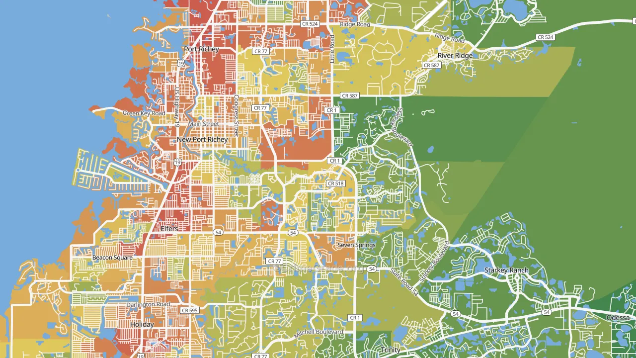 New Port Richey, FL Map of Theft Rates
