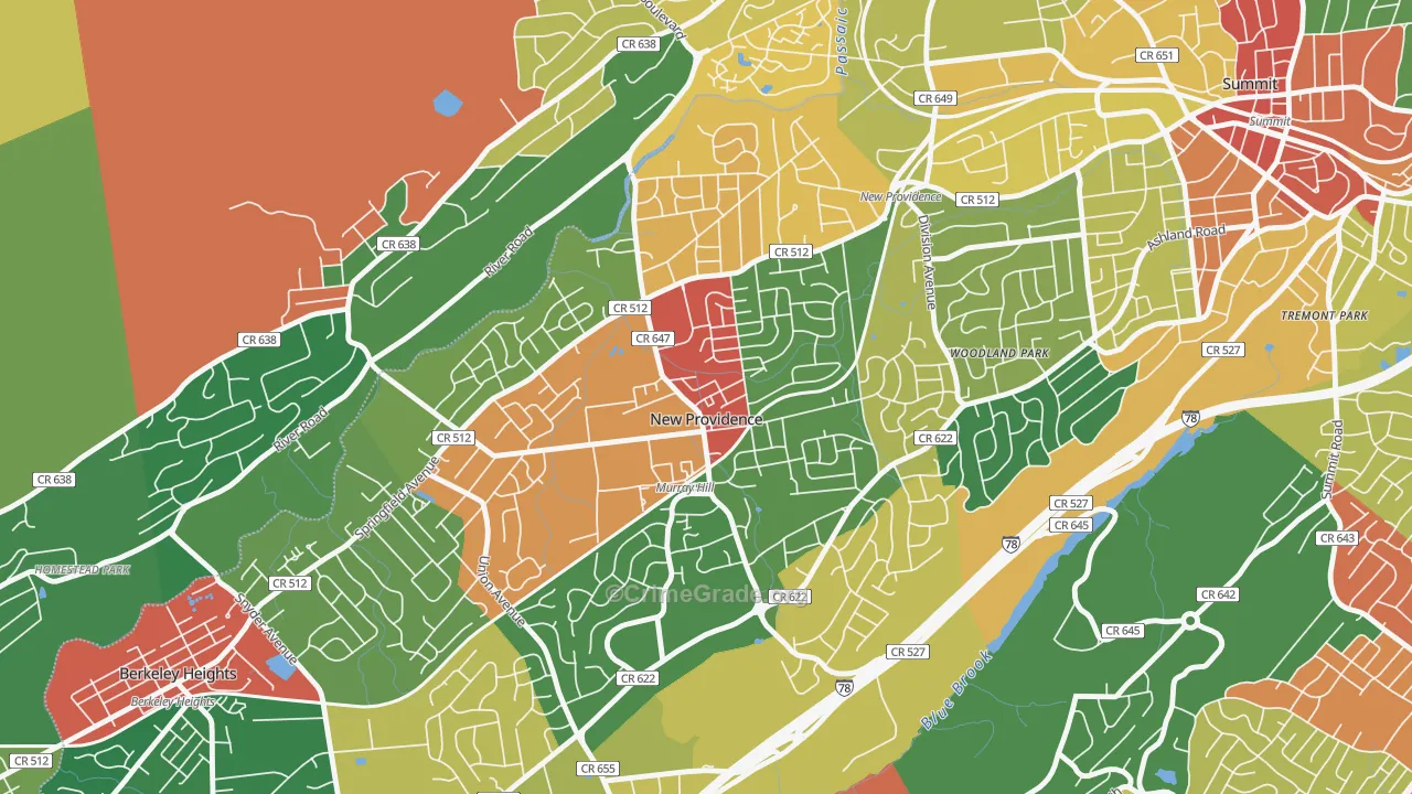 New Providence, NJ Map of Theft Rates