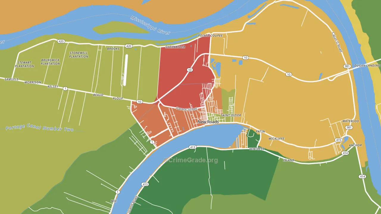 New Roads, LA Map of Theft Rates