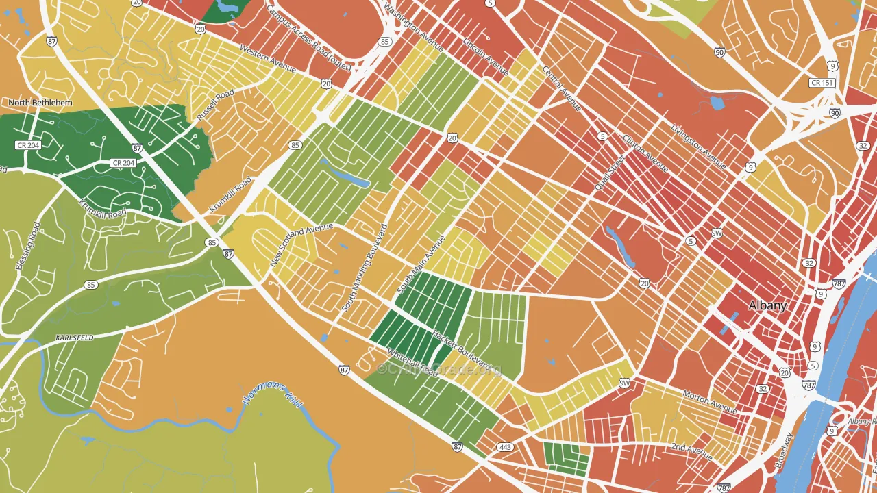 New Scotland-Woodlawn, Albany, NY Map of Theft Rates