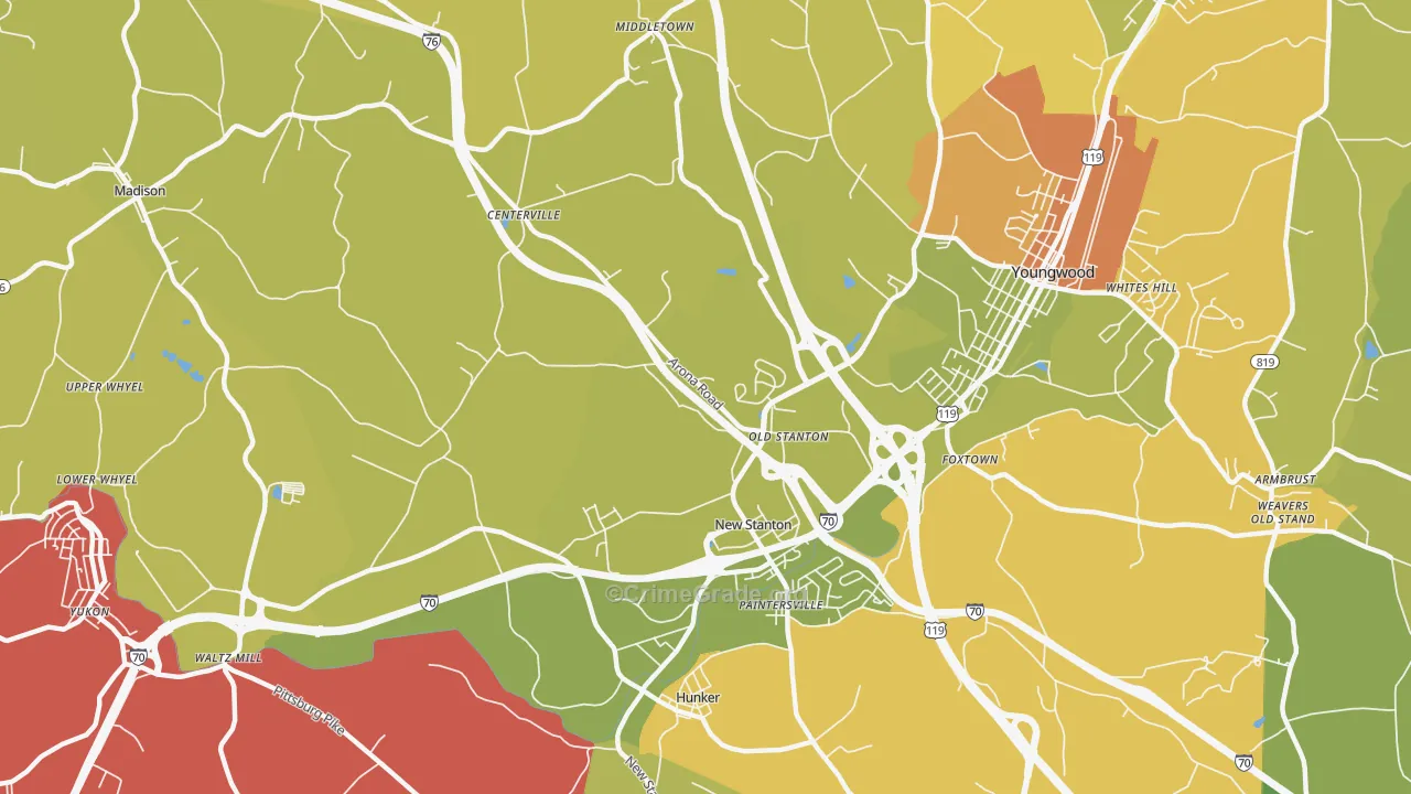 New Stanton, PA Map of Theft Rates