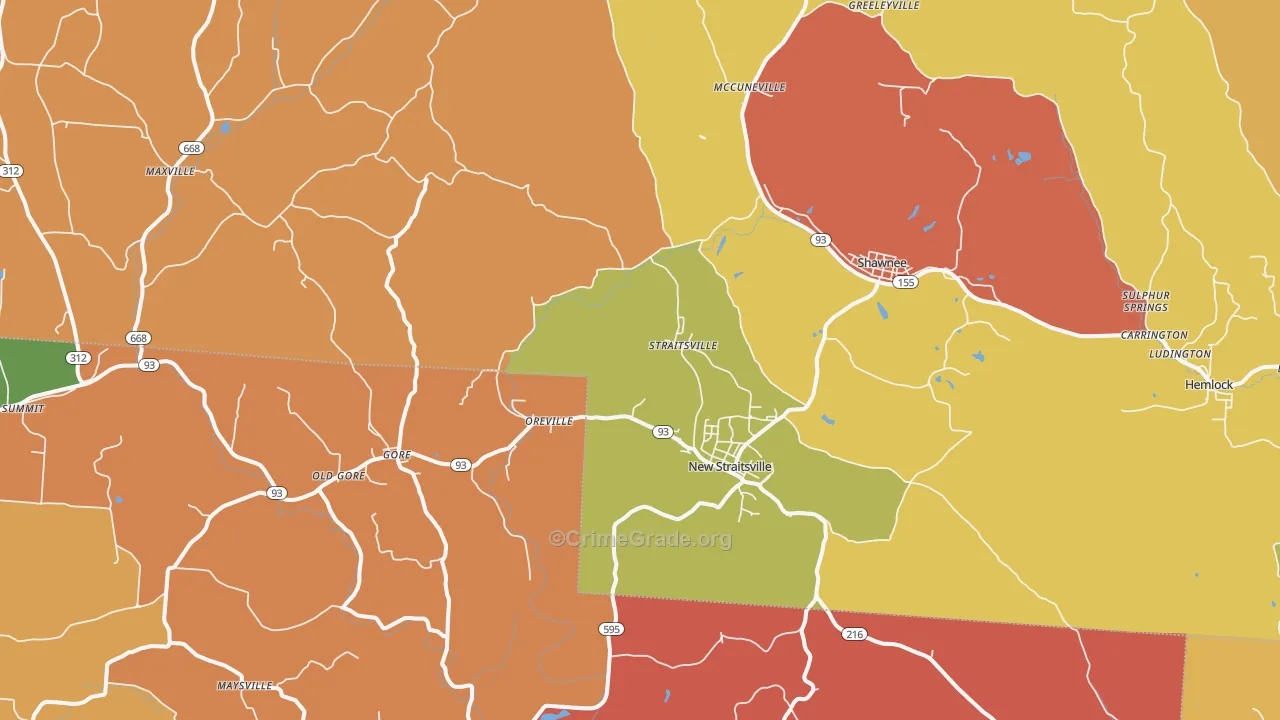 New Straitsville, OH Map of Theft Rates