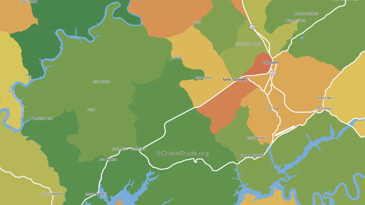 New Tazewell, TN Map of Theft Rates