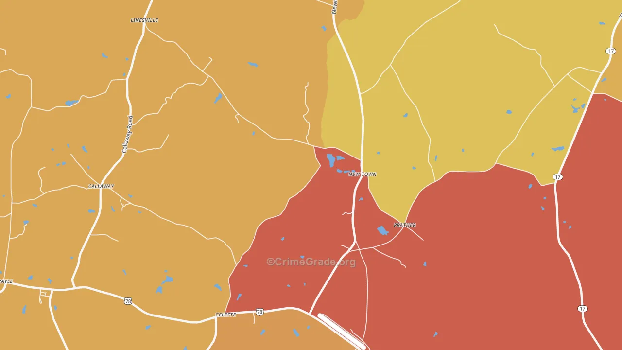 New Town, GA Map of Theft Rates