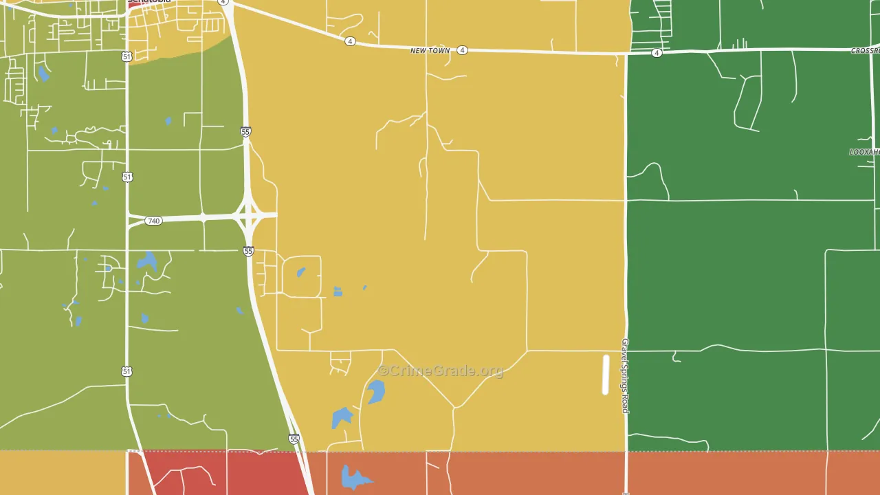 New Town, MS Map of Theft Rates