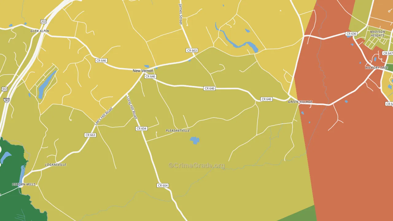 New Vernon, NJ Map of Theft Rates