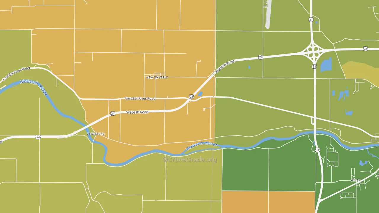 New Waverly, IN Map of Theft Rates