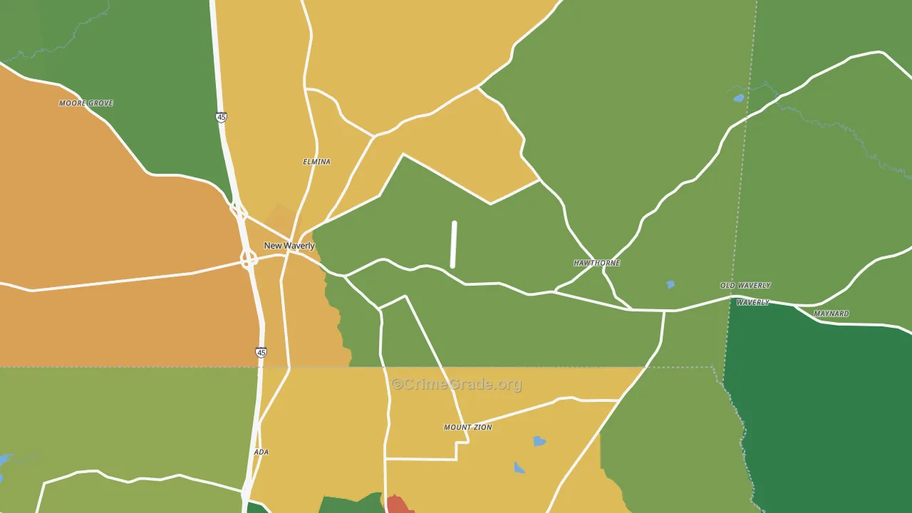 New Waverly, TX Map of Theft Rates