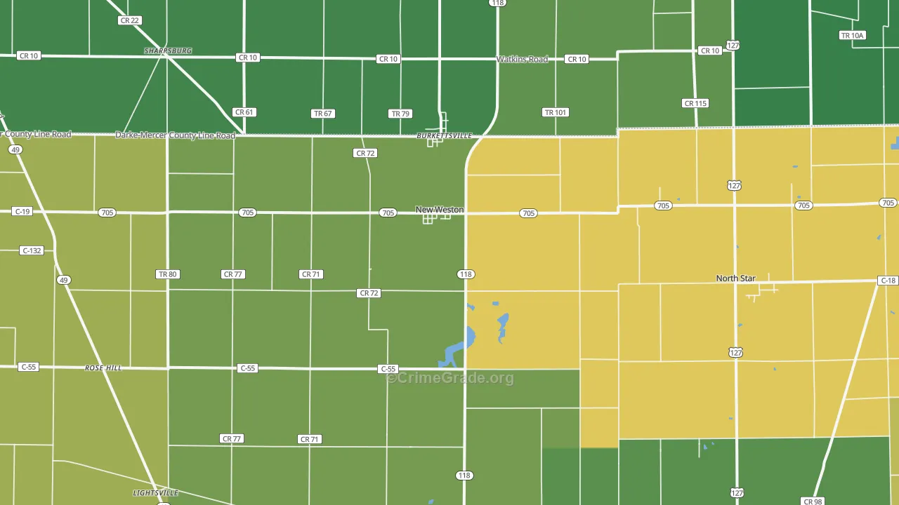 New Weston, OH Map of Theft Rates