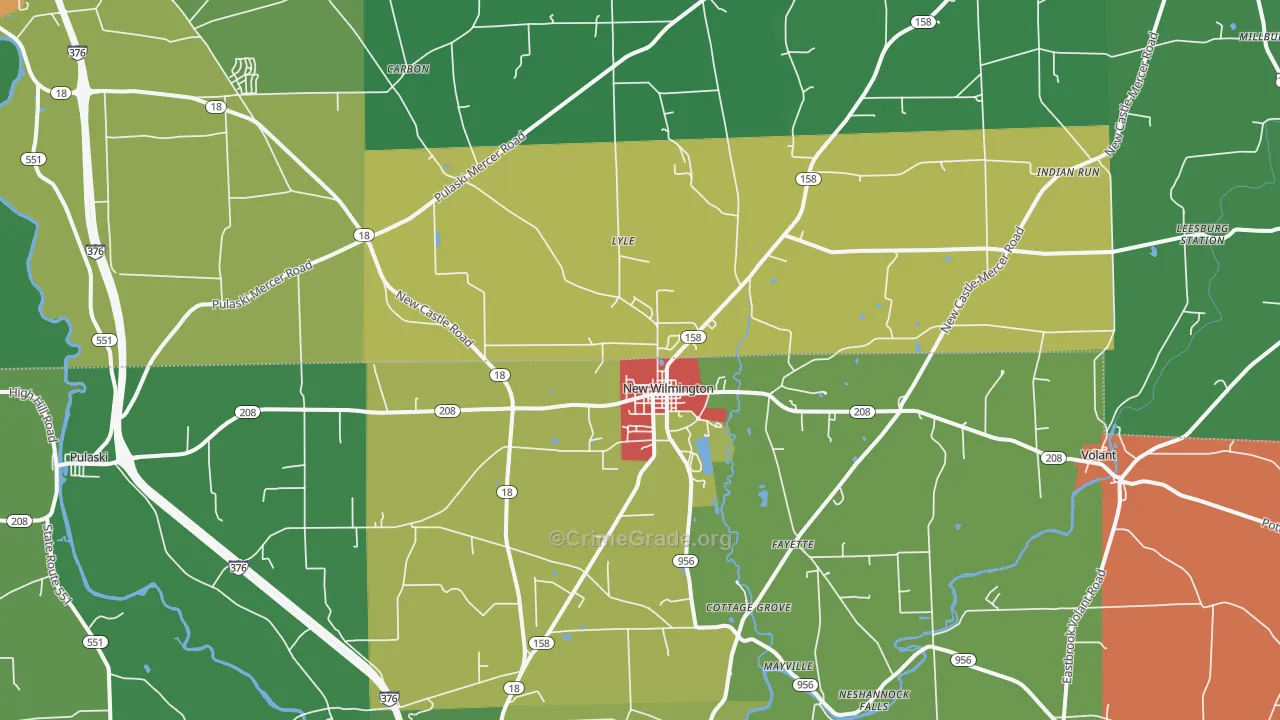 New Wilmington, PA Map of Theft Rates