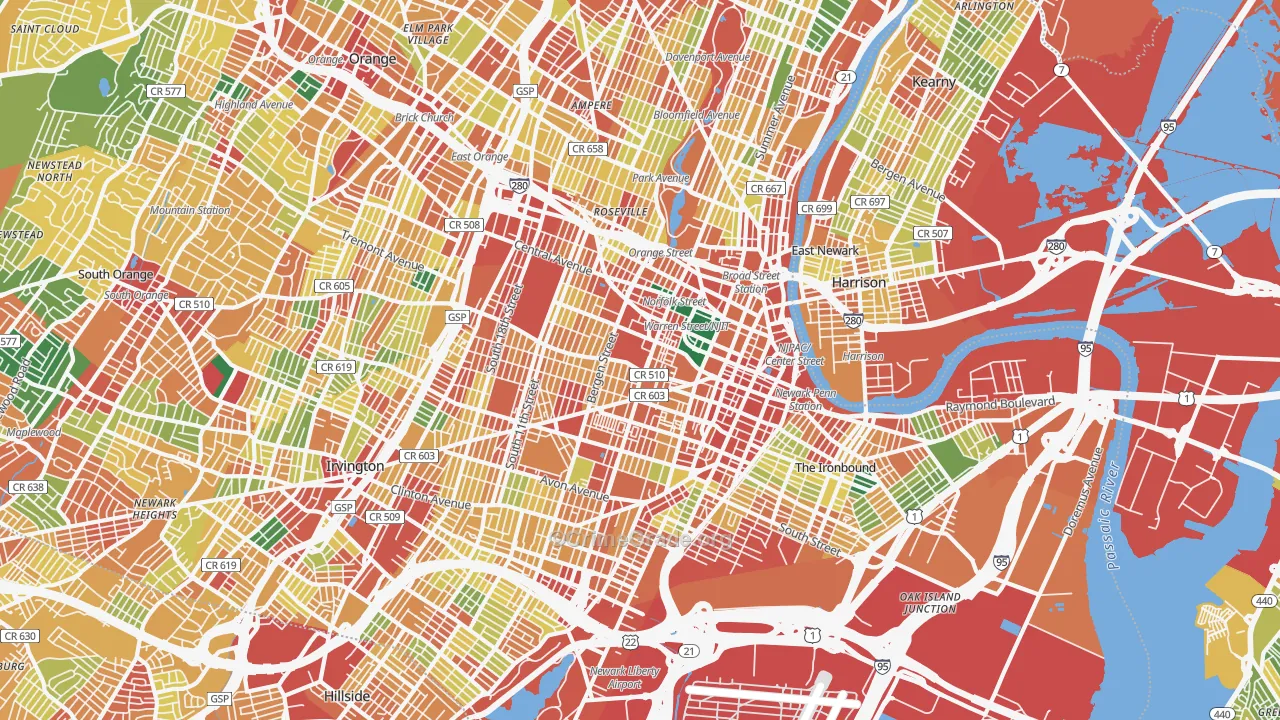 Newark, NJ Map of Theft Rates