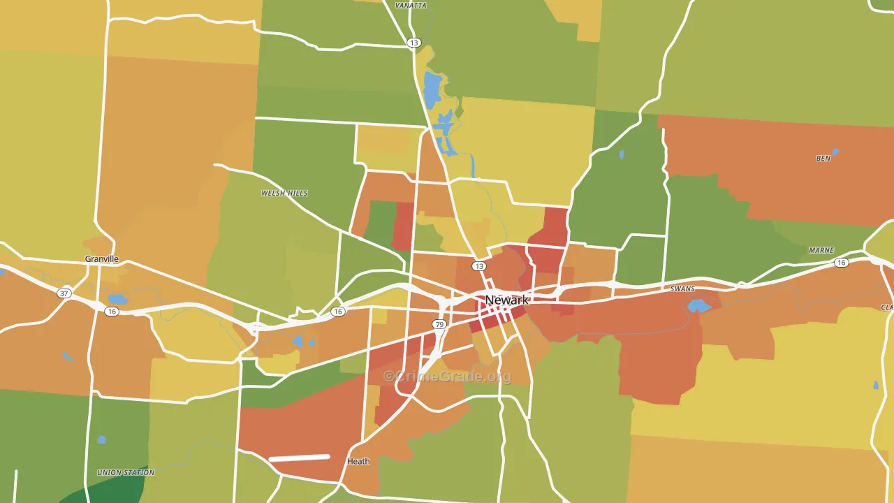 Newark, OH Map of Theft Rates
