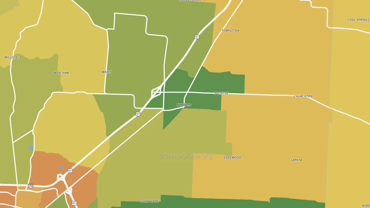 Newbern, TN Map of Theft Rates