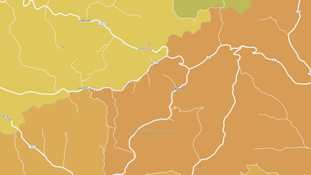 Newberne, WV Map of Theft Rates