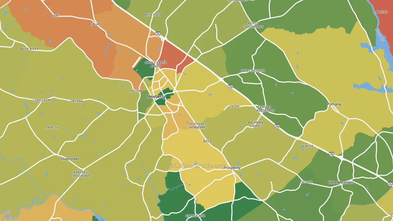 Newberry County, SC Map of Theft Rates