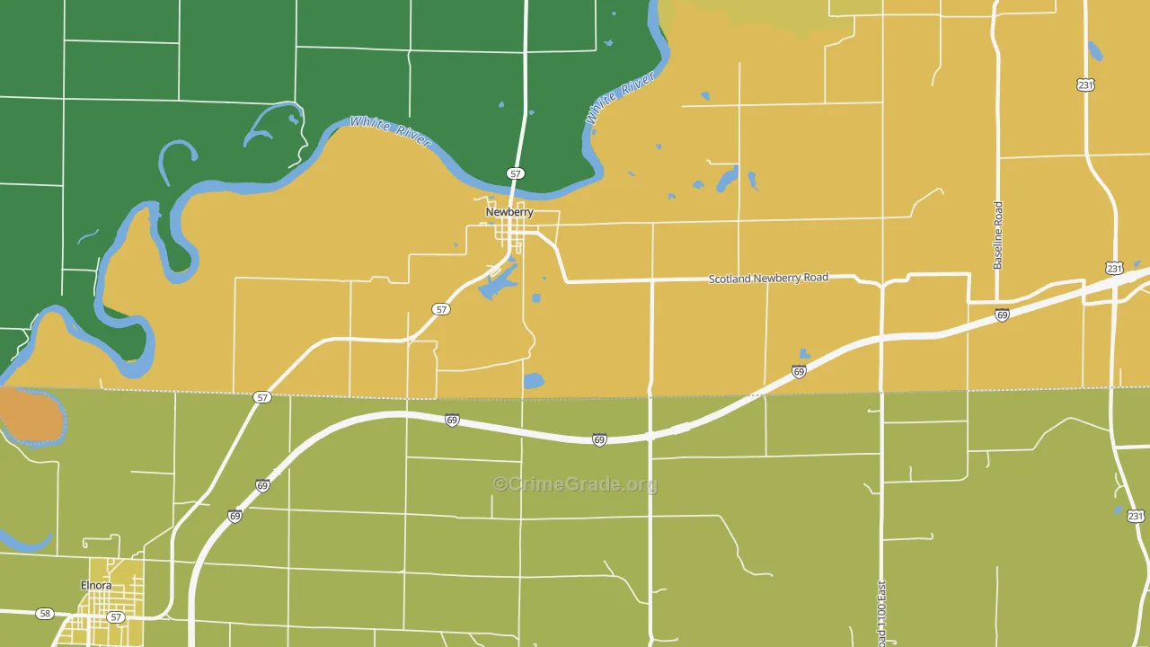 Newberry, IN Map of Theft Rates
