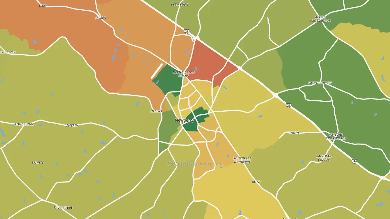 Newberry, SC Map of Theft Rates