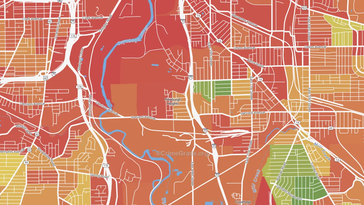 Newburgh Heights, OH Map of Theft Rates