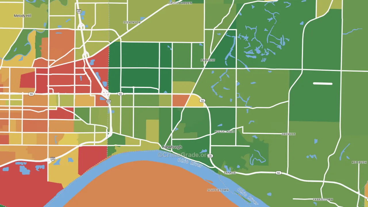 Newburgh, IN Map of Theft Rates