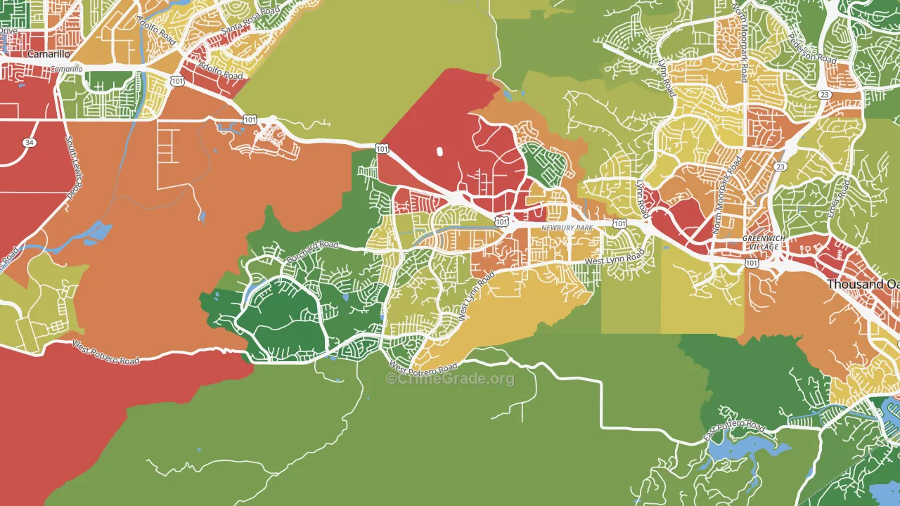Newbury Park, CA Map of Theft Rates