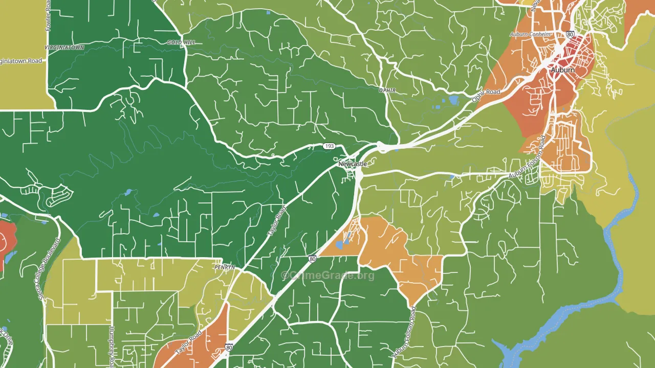 Newcastle, CA Map of Theft Rates