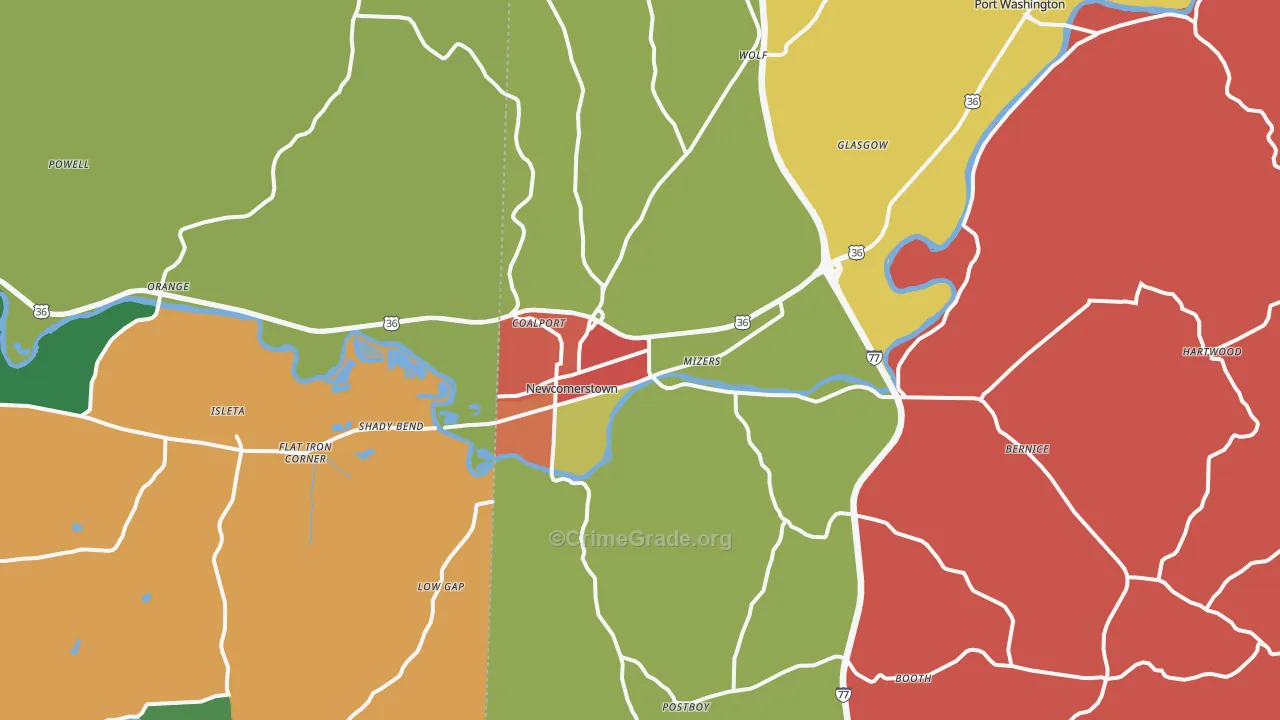 Newcomerstown, OH Map of Theft Rates