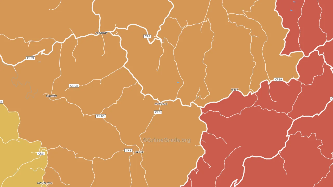 Newdale, WV Map of Theft Rates
