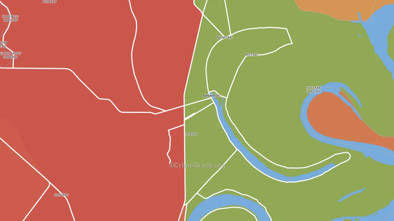 Newellton, LA Map of Theft Rates