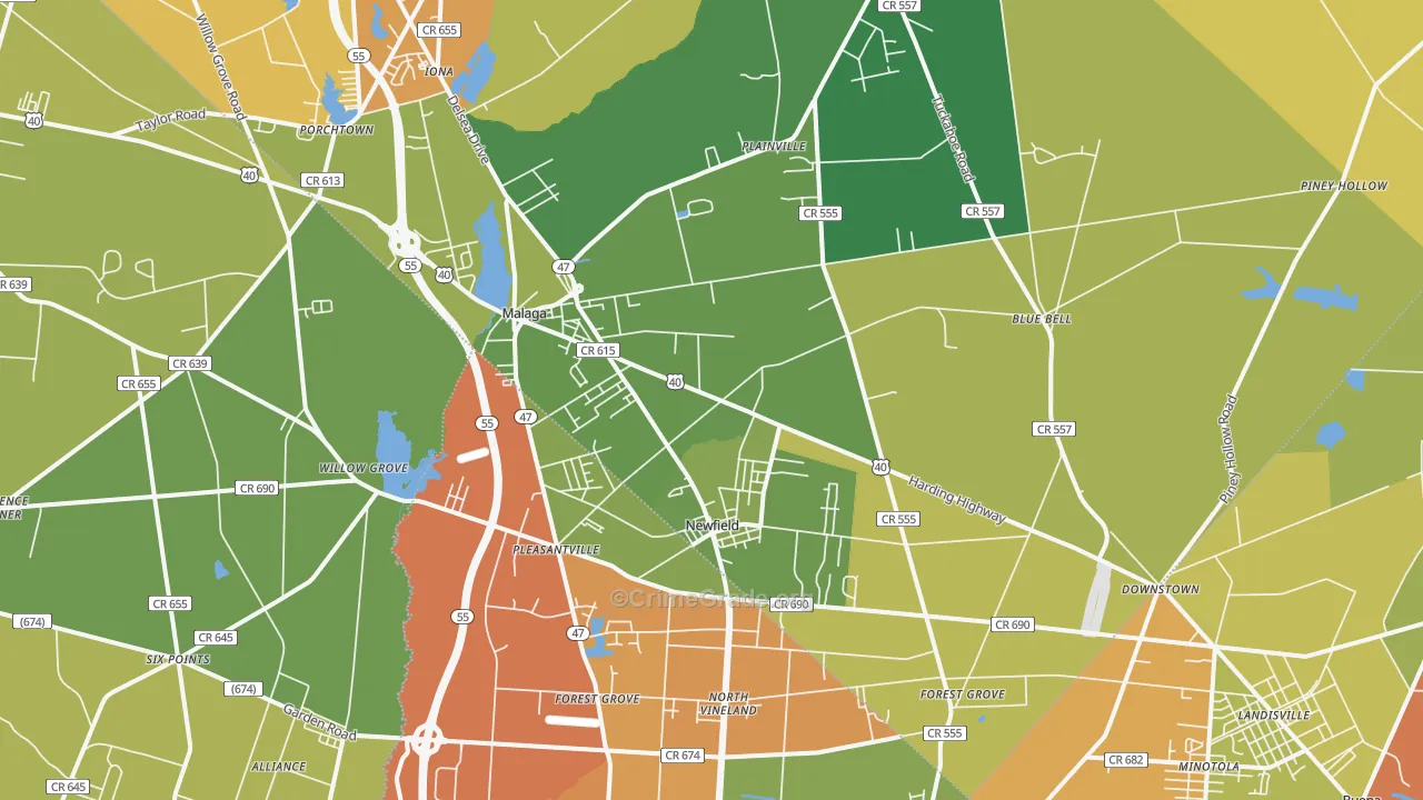 Newfield, NJ Map of Theft Rates