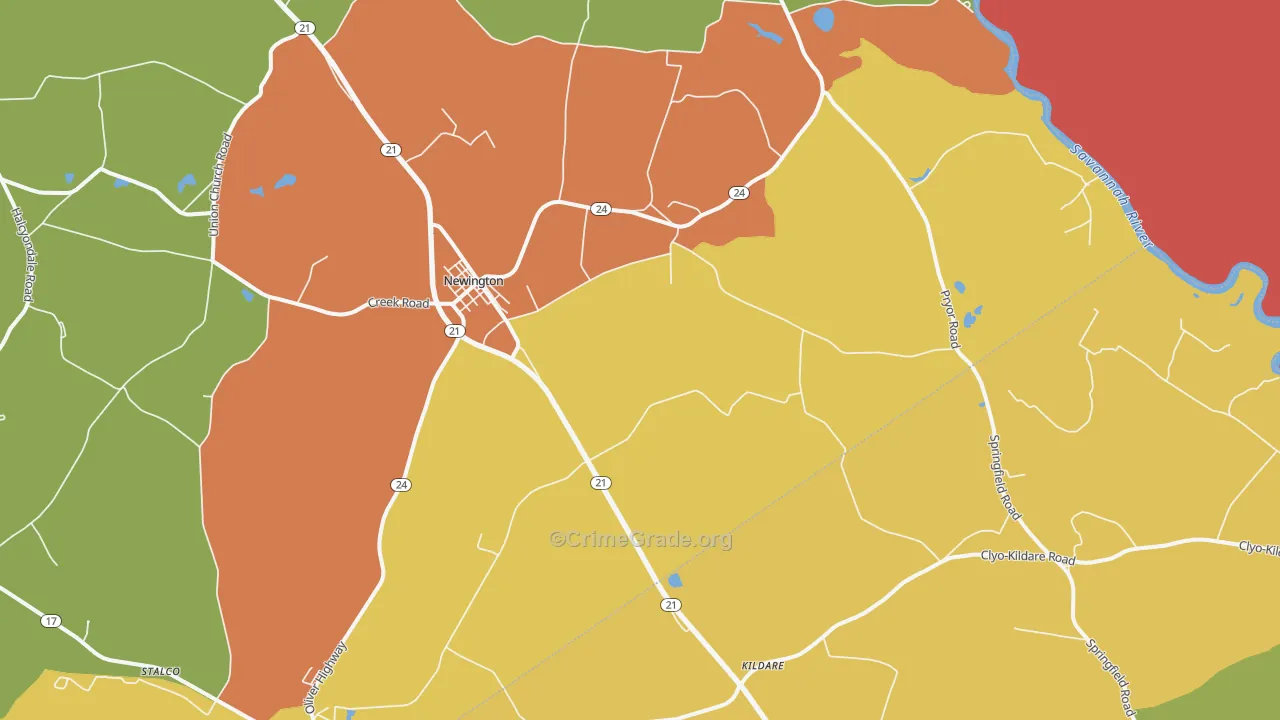 Newington, GA Map of Theft Rates
