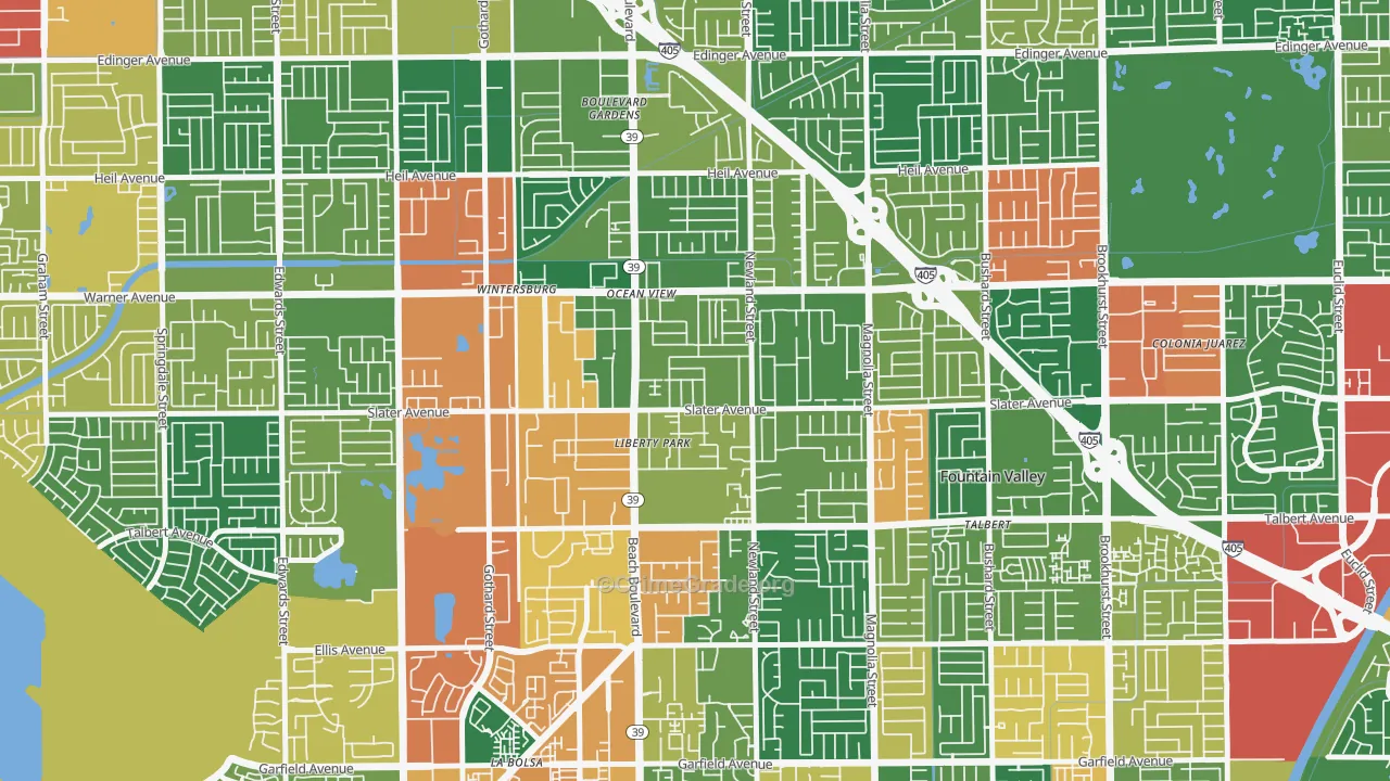 Newland, Huntington Beach, CA Map of Theft Rates