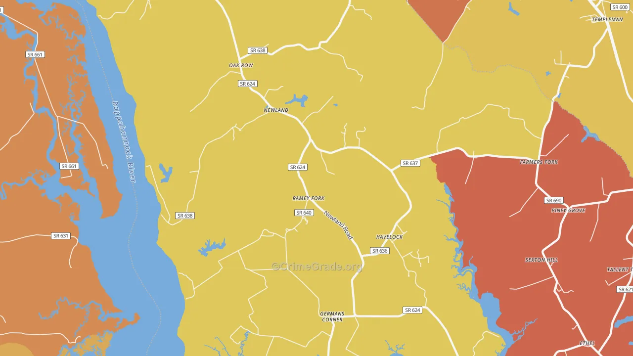 Newland, VA Map of Theft Rates