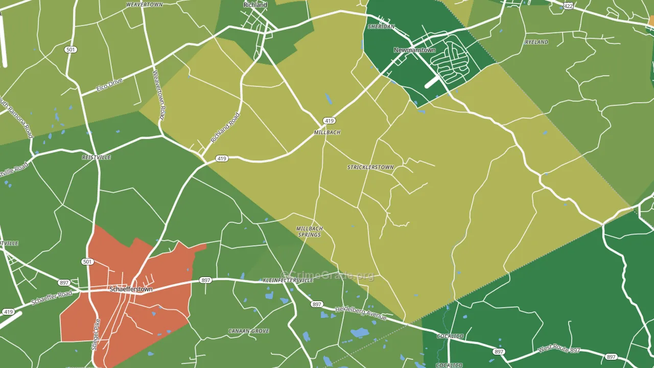 Newmanstown, PA Map of Theft Rates
