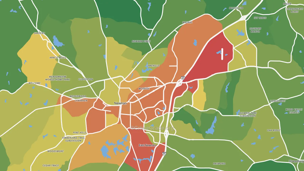 Newnan, GA Map of Theft Rates