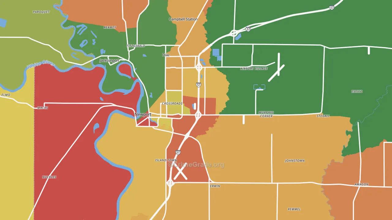 Newport, AR Map of Theft Rates