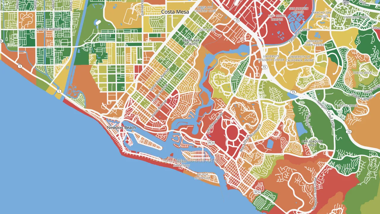 Newport Beach, CA Map of Theft Rates