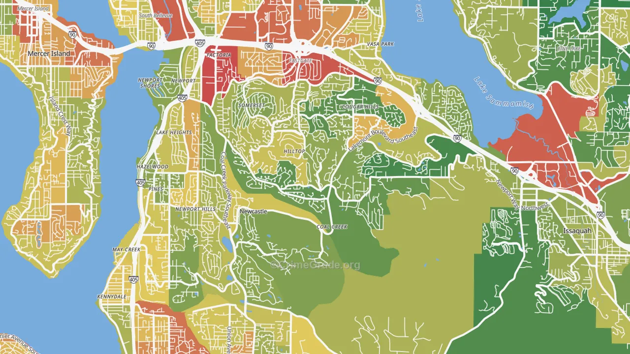Newport, Bellevue, WA Map of Theft Rates