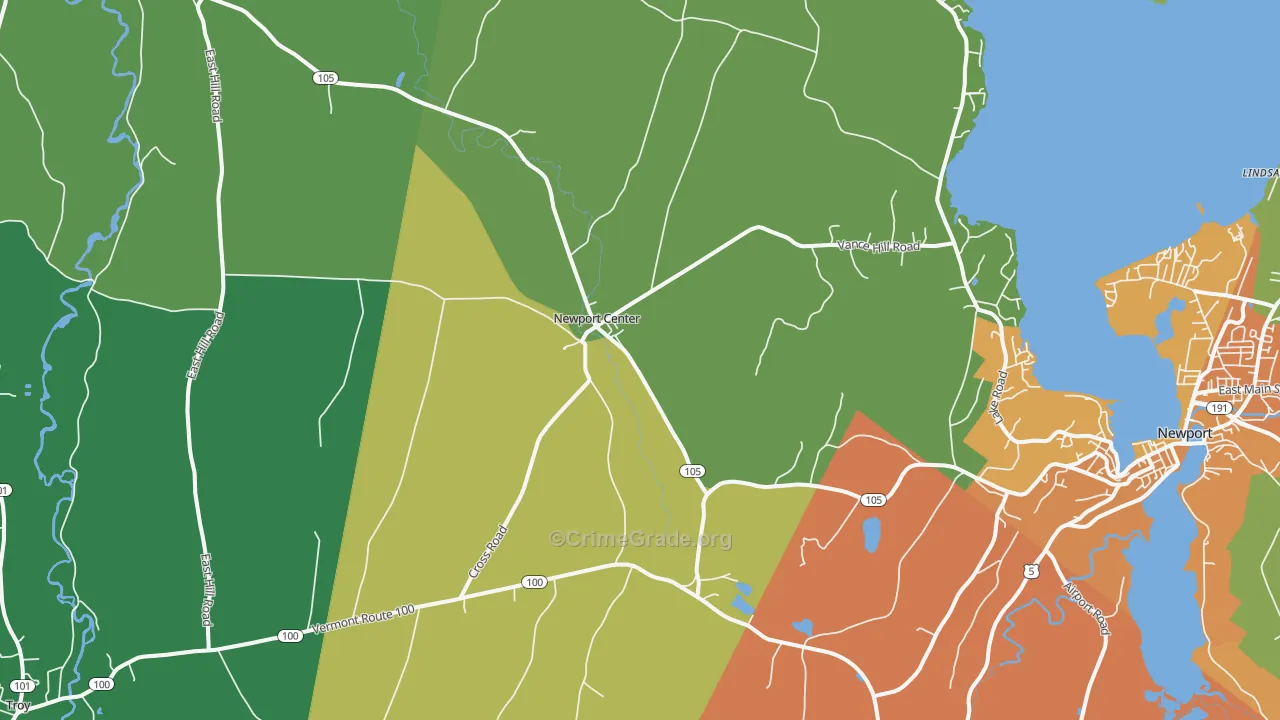 Newport Center, VT Map of Theft Rates