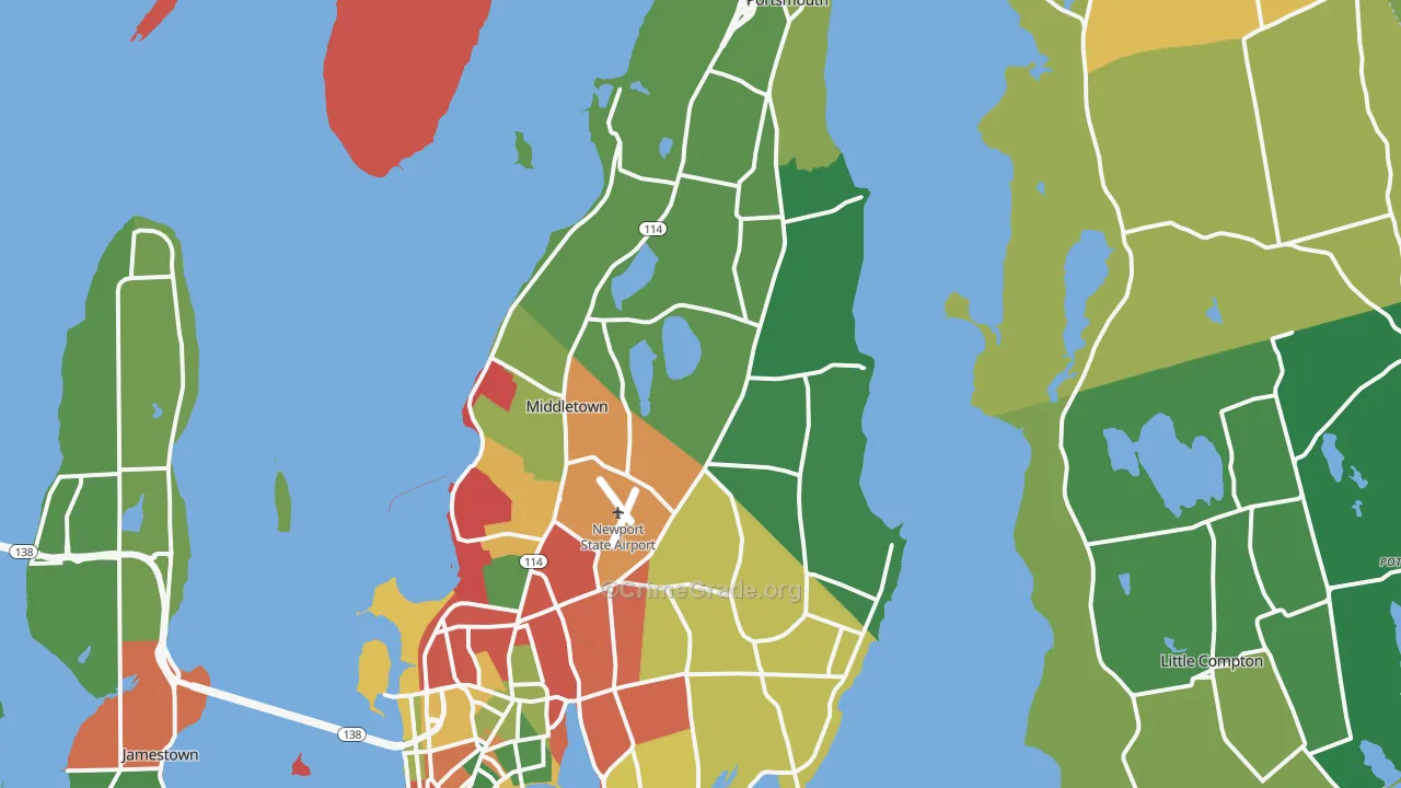 Newport County, RI Map of Theft Rates