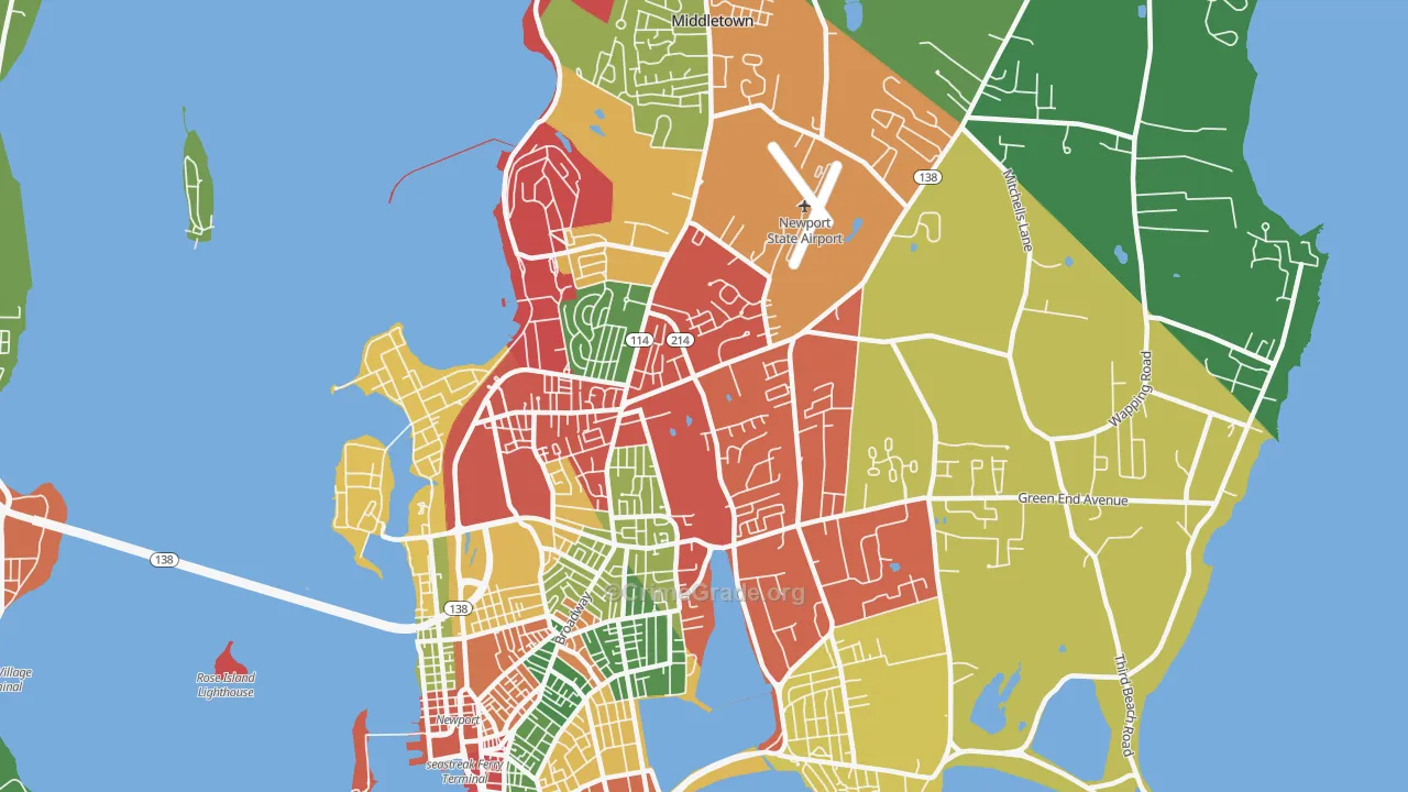 Newport East, RI Map of Theft Rates